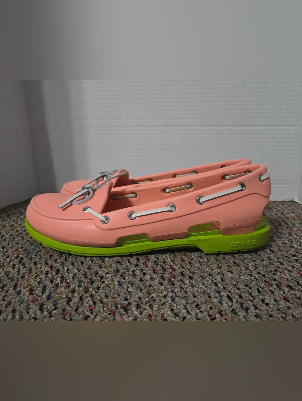 Crocs Sandals Boat Shoes Coral Pink Green Women's 11 #14261